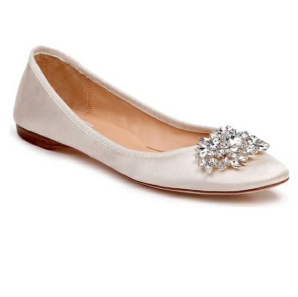 Badgley Mischka Shoes - Badgley Mischka Ivory Satin Ballet Flats 9